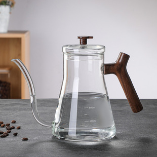 New High Borosilicate Glass large hand coffee pot kettle thin mouth pot anti-scald wooden handle glass pot