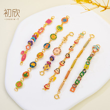 烧蓝S925银镀金吉祥八宝双扣连接延长链 小众手链项链DIY饰品配件