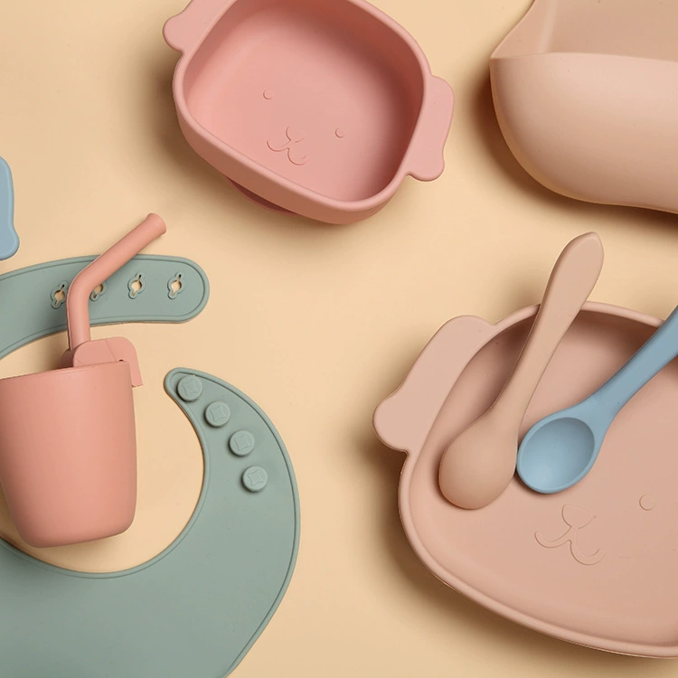 Silicone cartoon bib, dinner plate, spoon, glass, set, Amazon