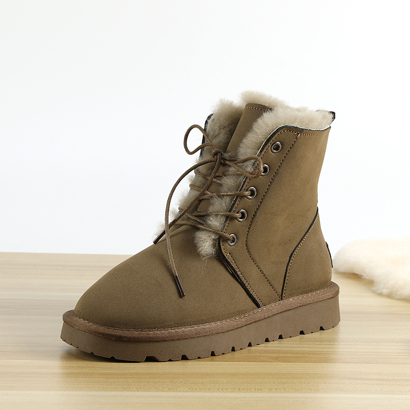 2023 New Leather and Fur Integrated Soft Leather Thickened Waterproof Cotton Shoes Lace Up Boots_voghion.com