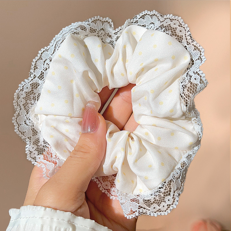 Corbata de pelo de intestino de lunares de crema grande coreana, gomas de goma de cola de caballo suaves para mujer, accesorios para el cabello de bola, accesorios para el cabello, cuerda para la cabeza