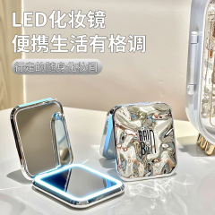 LED化粧鏡学生寮ランプ付き折り畳み鏡デスクトップデスクトップ手持ち鏡女性携帯両面鏡