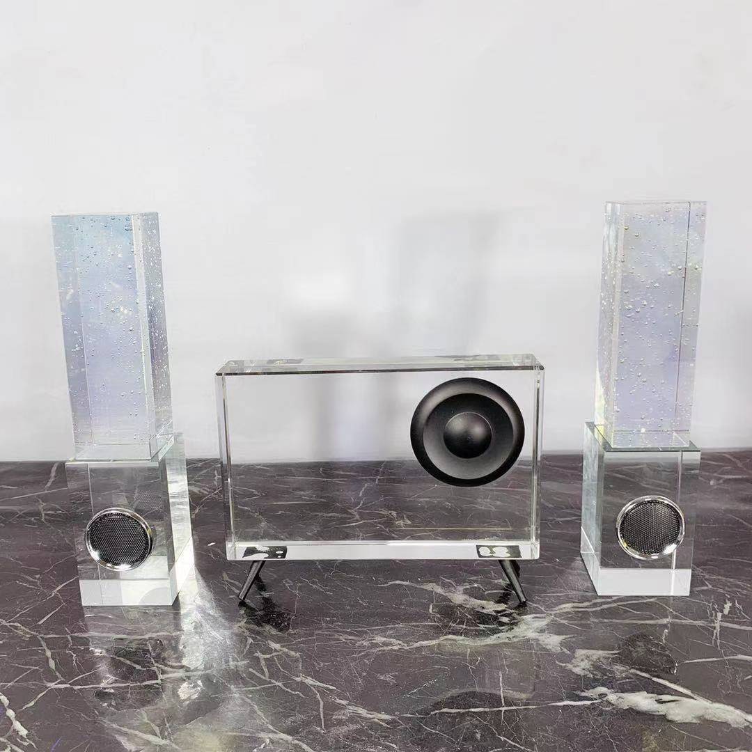 現代創意飾品透明水晶立體電視機音響組合樣板房間家居玄關擺件