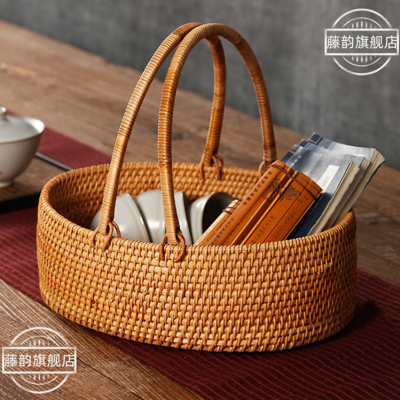 Cestas de picnic al aire libre vietnamitas de caña de mano tejidas a mano cestas de frutas y verduras de almacenamiento de té cestas de almacenamiento de artículos diversos