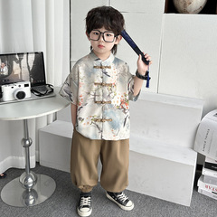 男児夏服国風セット子供服漢服半袖二点セット子供服おしゃれ服男の子
