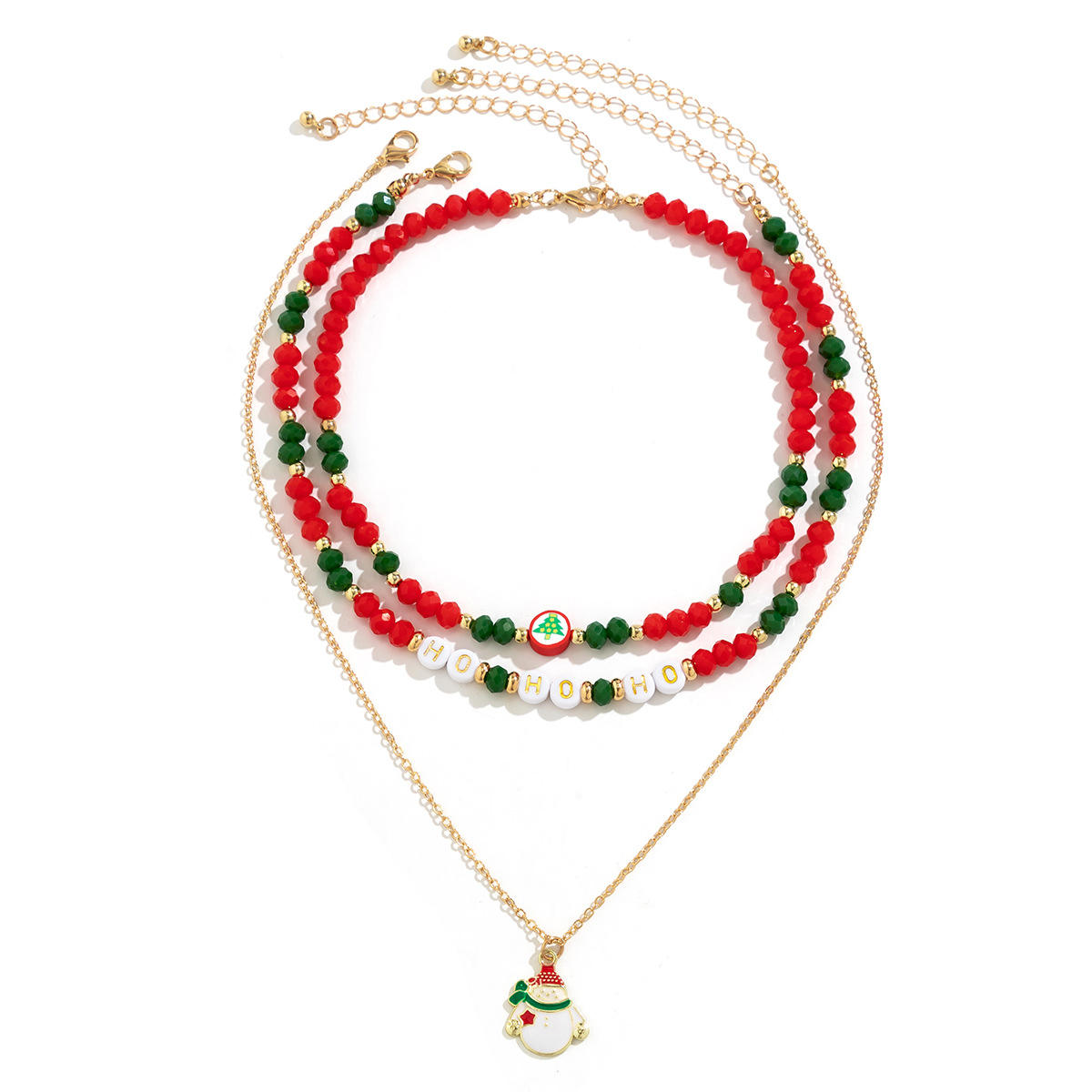 Christmas Beaded Choker Necklace With Crystal Snowman Charms_voghion.com