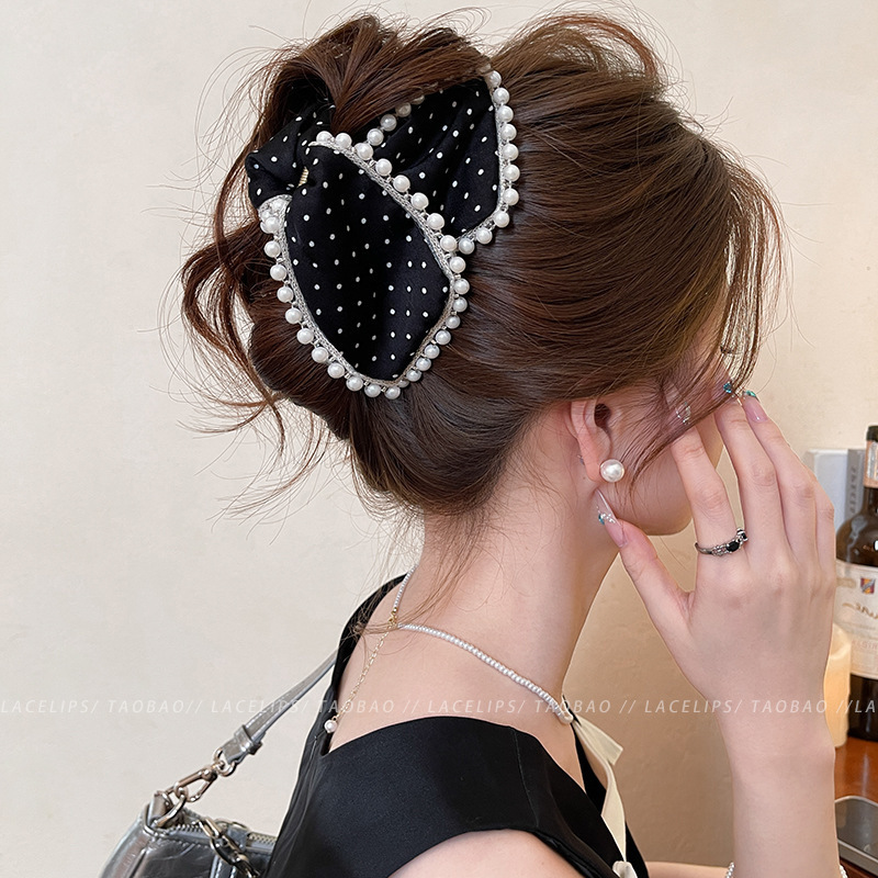 ルイの三角クリップ、気質と多用途、ヘップバーンスタイルのフレンチブラックパールヘアクリップ、後頭部にハイエンドで絶妙な|undefined