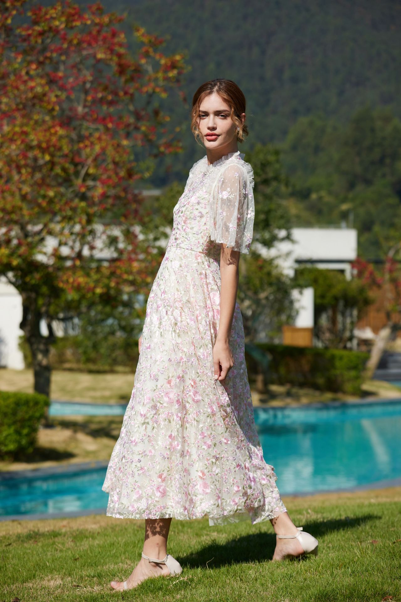 New Chinese-style Cheongsam Sweet And Elegant, Slimming, Floral Mesh Bridesmaid Dress, Party Dress_ecoleips.com