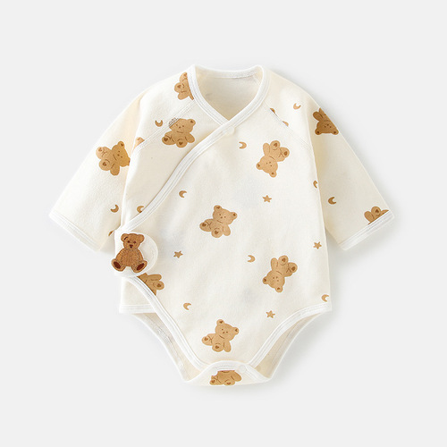 Baby bag, spring and autumn baby triangle harem, pure cotton, newborn long-sleeved printed jumpsuit, boneless crawling suit