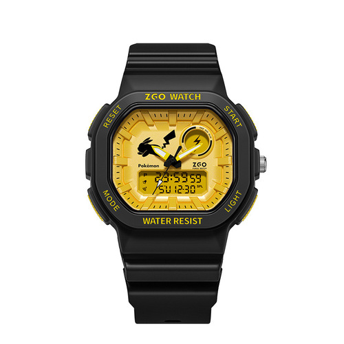 ZGO Zhenggang Pikachu joint watch men's dual display small square watch student junior high school boy waterproof electronic watch