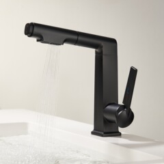 ドイツ品質黒色洗面器蛇口冷熱全銅引き出し式リフト付き回転洗面口洗面器