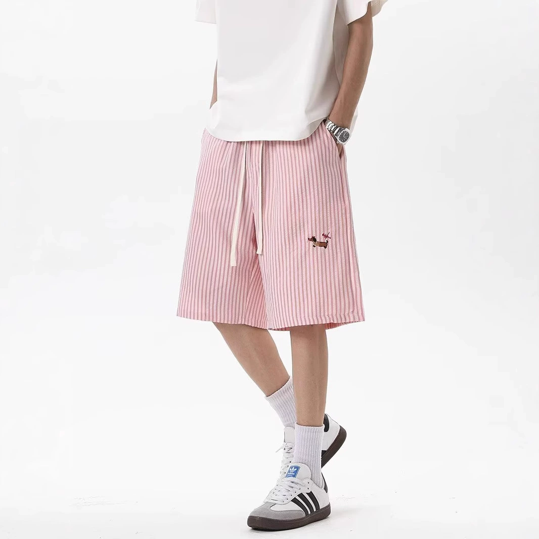 2025 летние новые полосатые шорты с вышивкой, мужские летние дизайнерские нишевые свободные спортивные повседневные шорты в американском стиле