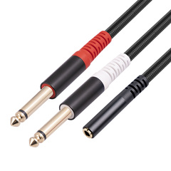 Shielded wire aluminum alloy shell stereo 3.5mm female to dual 6.35 TS 1/4 mono audio cable 0.3 meters