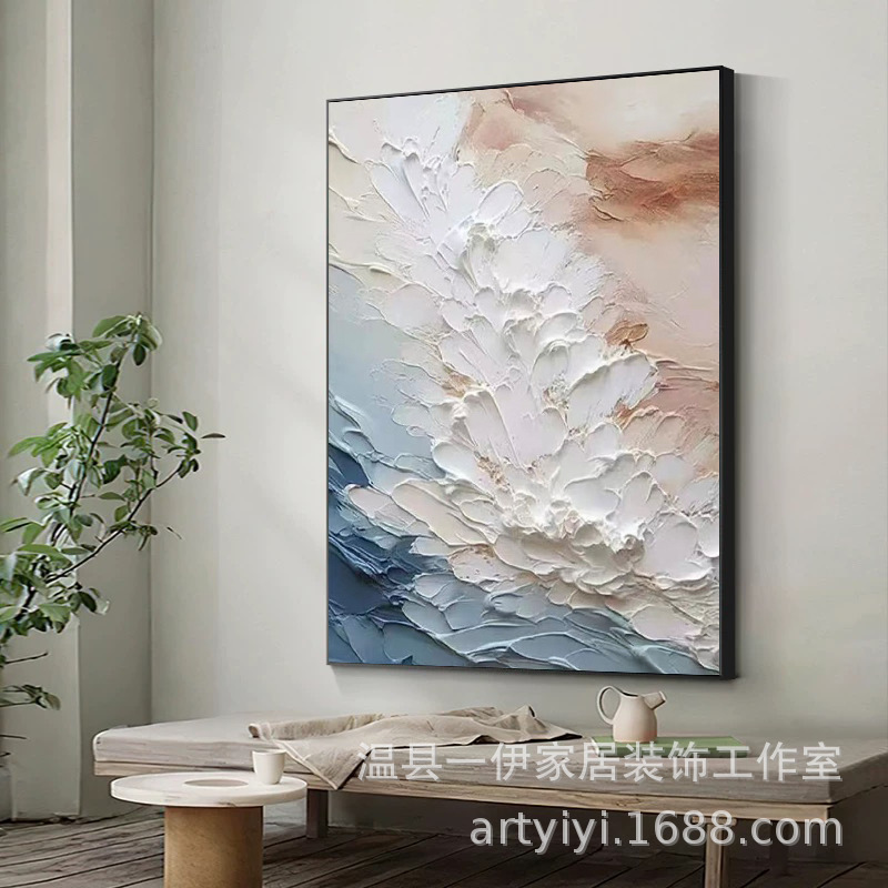 Hand-painted Dafen Oil Painting Village Cream Wind Abstract Spray Art Hanging Painting Sofa Background Wall Decorative Painting Hallway