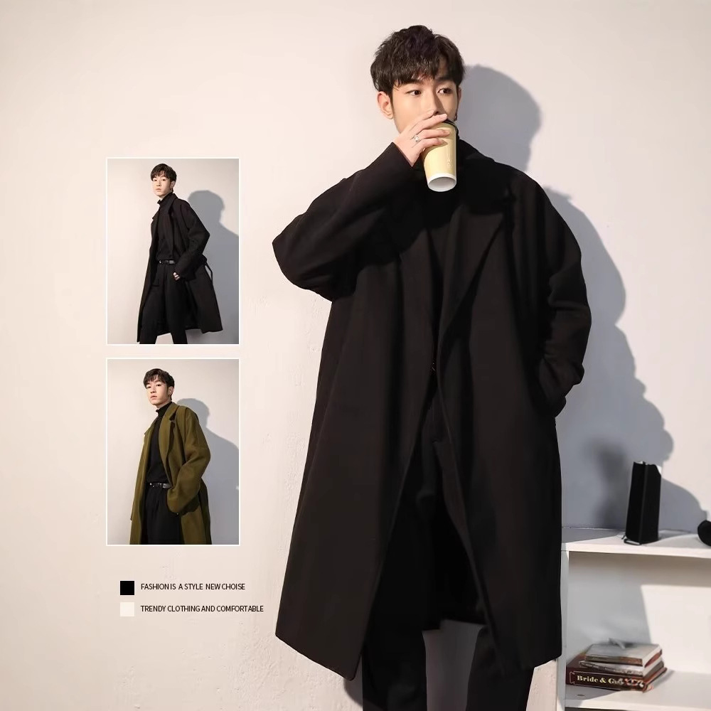 秋冬季加厚中长款毛呢大衣男韩版潮流帅气百搭宽松英伦风呢子外套