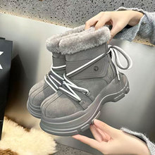 明星同款真皮大头萌萌雪地靴女2025冬季新款中筒厚底加绒保暖棉鞋