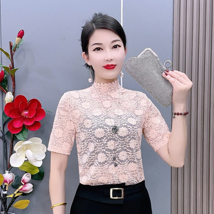 2210 sun flower short sleeve lace bottoming shirt lace collar versatile Western style new slim fit Fashion base