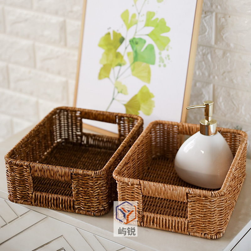 Desktop storage box, imitation rattan woven bathroom toiletries storage basket, hotel towel basket Yurui Desktop storage box, imitation rattan woven bathroom toiletries storage basket, hotel towel basket Yurui