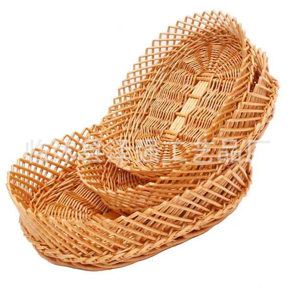 Wicker Fruit Basket Household Rattan Dried Fruit Storage Basket Creative Bread Tray Supermarket Display Props Storage Basket Wholesale