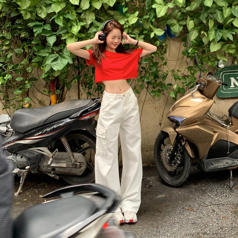 【Bsf.Cn】｜Teenage Girls' Growth in the Rainy Season｜Versatile White Cargo Pants Extended & Regular Lolita Style