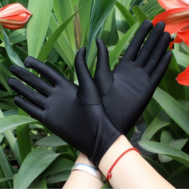 Мужские и женские черно-белые перчатки из спандекса, тонкие Военные парадные танцевальные Промышленные солнцезащитные высокоэластичные перчатки для вождения