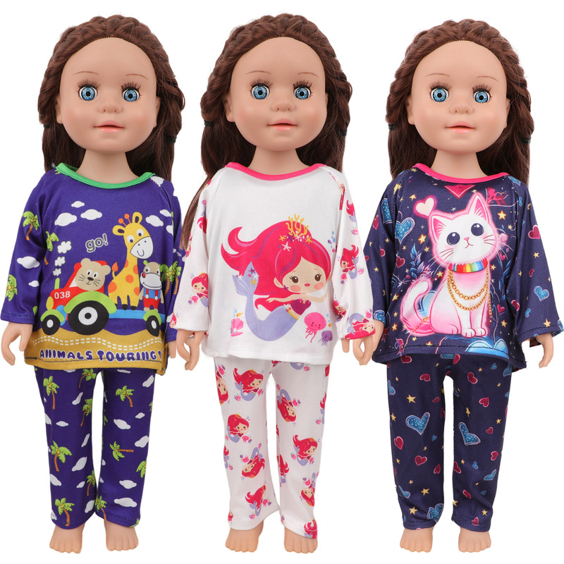 18inch American Girl Doll Pajamas 43cm Xiafu Doll Clothes Set Cute Little Animal Outfit Doll Clothes 18inch American Girl Doll Pajamas 43cm Xiafu Doll Clothes Set Cute Little Animal Outfit Doll Clothes