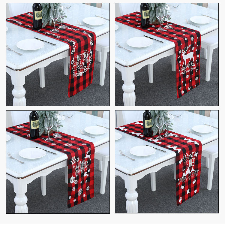 Großhandel Weihnachts Dekoration Polyester-baumwolle Karierter Tisch Läufer Nihao Schmuck display picture 3