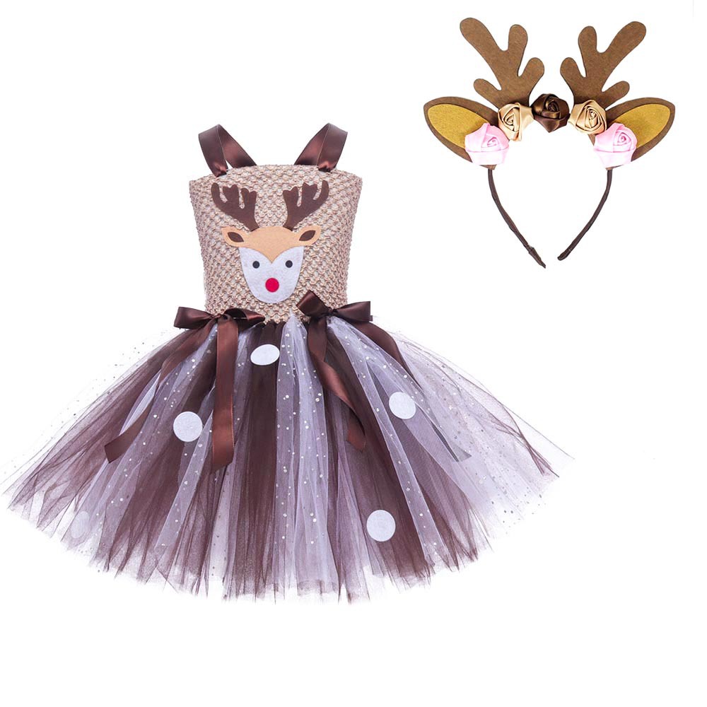 thumbnail image 1 of Disfraz de Navidad con dibujos de alces para niñas, falda tutú de malla para fiesta de vacaciones para niños, 1 of 5