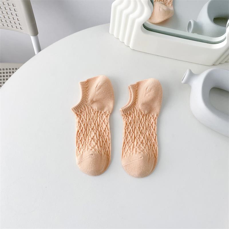 Color crema boca baja calcetines de tobillo invisibles calcetines de algodón de color sólido de las mujeres calcetines de caramelo de malla ins moda verano calcetines transpirables