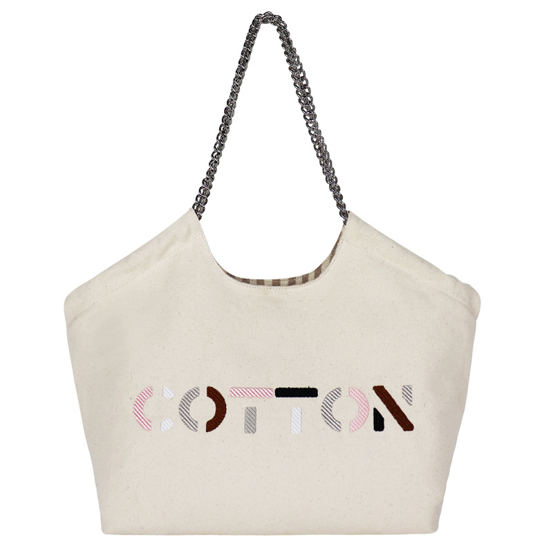 Double-Sided Denim Bag Custom Logo Embroidered Canvas Bag Women's Leopard Print Shoulder Chain Underarm Bag Tote Handbag - Thumbnail 5