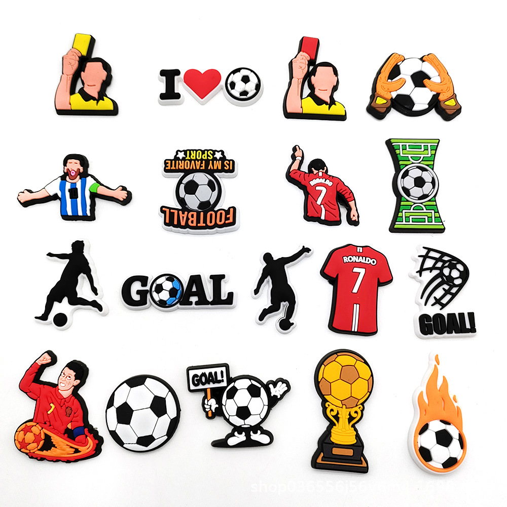 thumbnail for 18pcs set cartoon I love football series hole shoes shoe flower decoration buckle personality DIY garden shoe buckle accessories