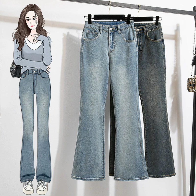 Реально тонкие джинсы микро-Ла женские осенние новые большие размеры толстые мм грушевидные брюки с высокой талией эластичные трусы