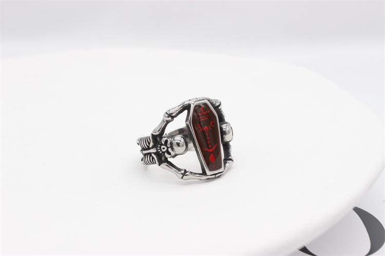 7g Weight Rings Classification Street Occasion 304 Stainless Steel Material Coffin, Skull Pattern Unisex Gender Retro, Punk Style Wholesale Jewelry Retro Punk Coffin Skull 304 Stainless Steel Rings 无