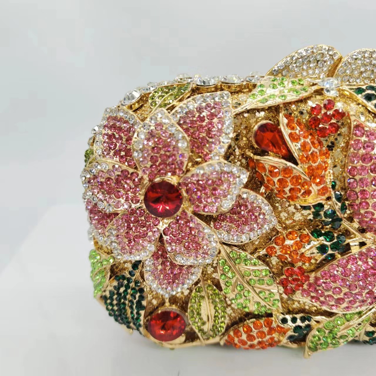 Túi clutch dạ hội đính kim cương giả kim loại rỗng cao cấp — Vàng kim AB, Màu vàng kim, Bạc AB, Cá tính đặt làm chi tiết 7