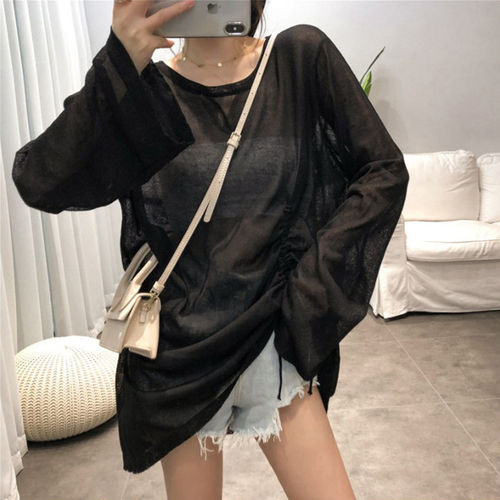 Fat MM large size 300 pounds sunshade jacket for women loose outerwear drawstring sheath thin top long Zhao Zhi Zheng