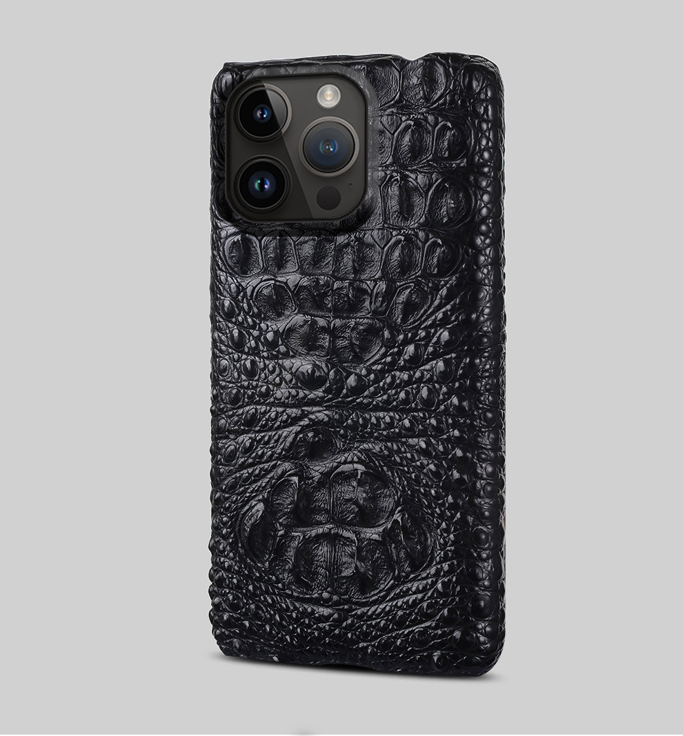 Ốp lưng da cá sấu tự nhiên cho iPhone 11/12/13/14 Pro Max, chống sốc viền dày — Hộp sọ, Xương lưng, Vây đuôi, Bụng chi tiết 4