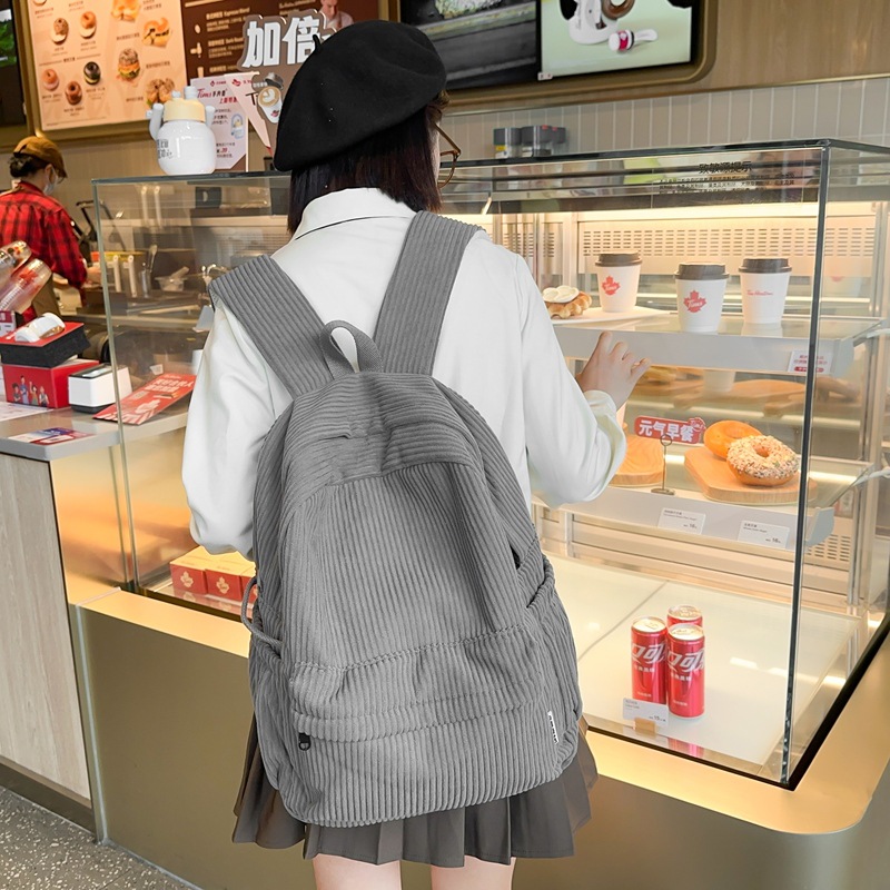 Japanese-Style Large-Capacity Backpack for Female College Students, Mori-Style Corduroy Solid Color Simple Backpack for High School Students Travel Backpack