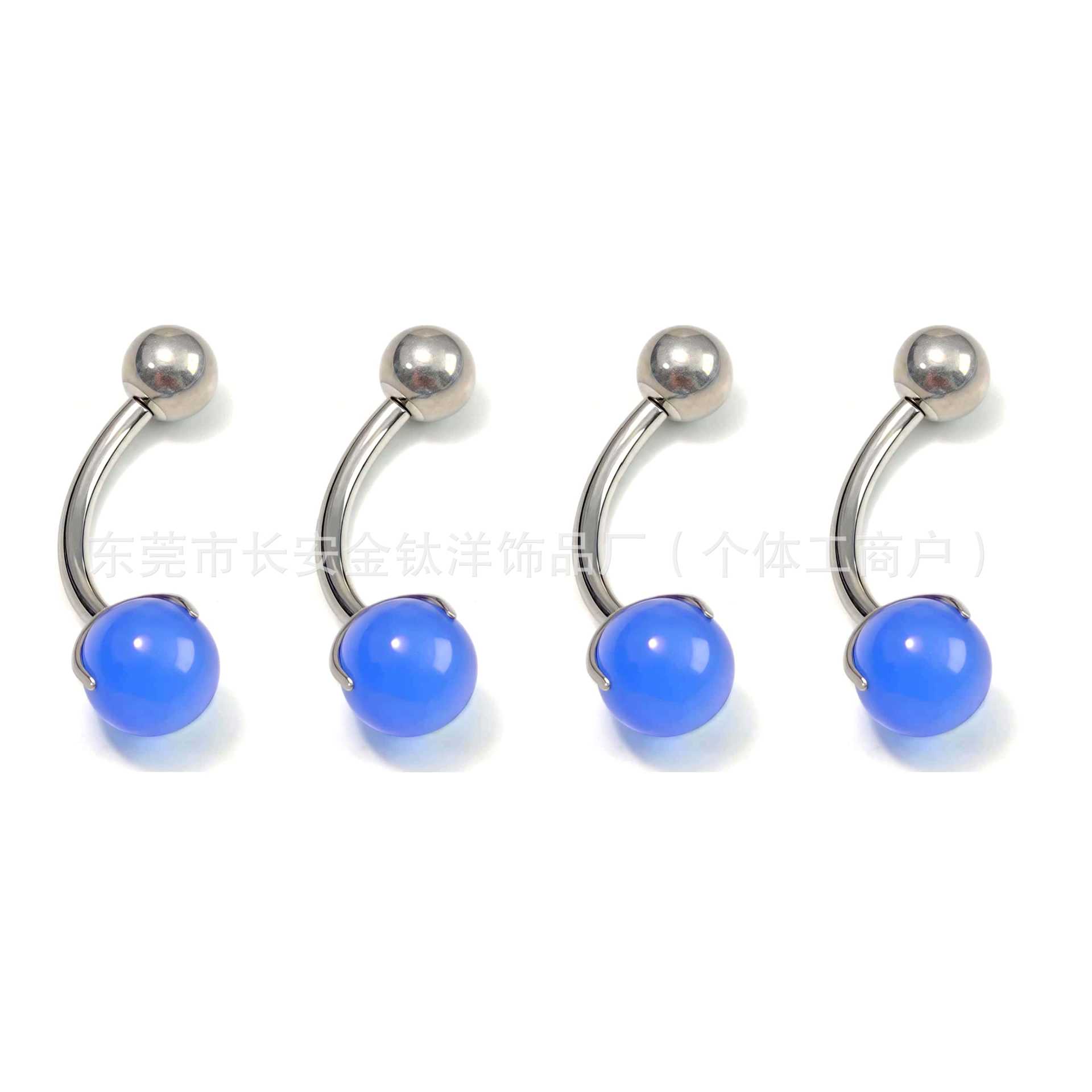 F136 Titanium Internally Threaded Three-Claw Blue Agate Pointed Cone Ball Navel Ring G23 Titanium Piercing Jewelry detail image 4