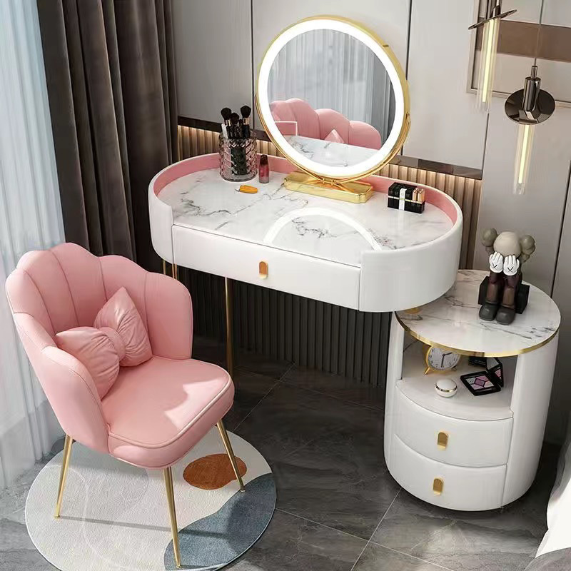 Pink gold 80cm table + cabinet + smart mirror + petal chair