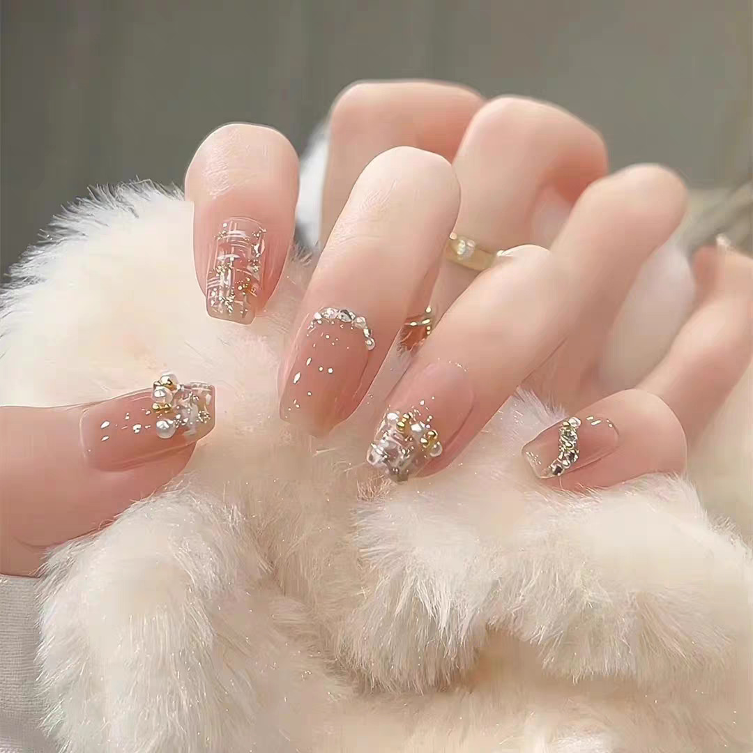 30 pieces finished nail strips temperament wild daily style champagne classic style pearl removable wearable nail finished wholesale