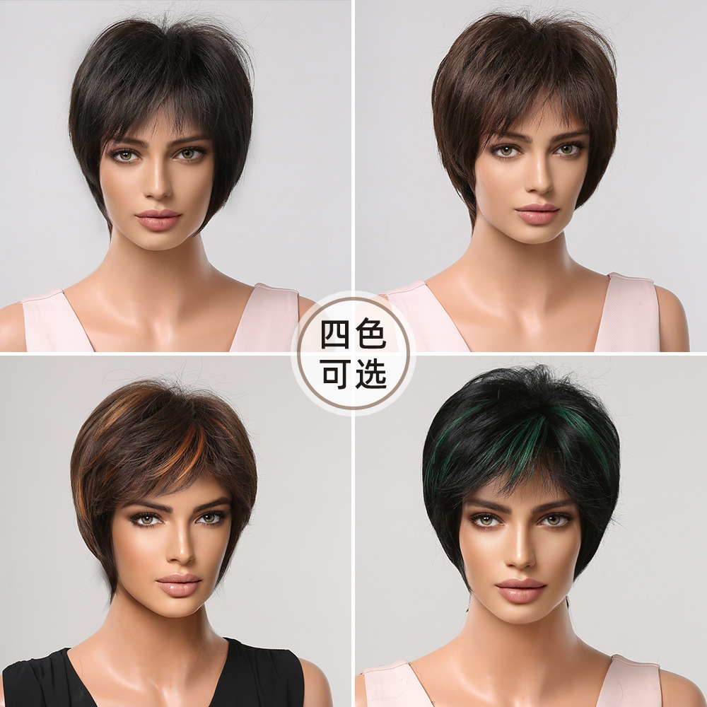 Peluca de pelo corto de las mujeres natural cubierta de la cabeza completa 2023 de moda corto pelo rizado cara redonda cabeza de onda peluca de pelo rizado