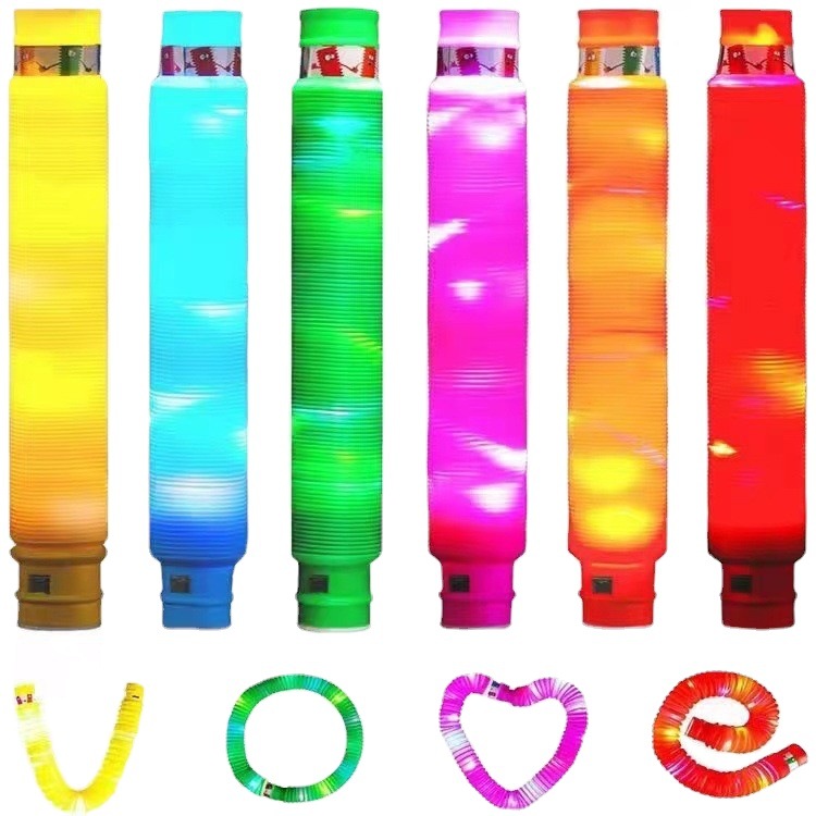 Pop tubes29mm color light emitting tube, pressure reducing puzzle telescopic tube toy, children's pull tube toy wholesale