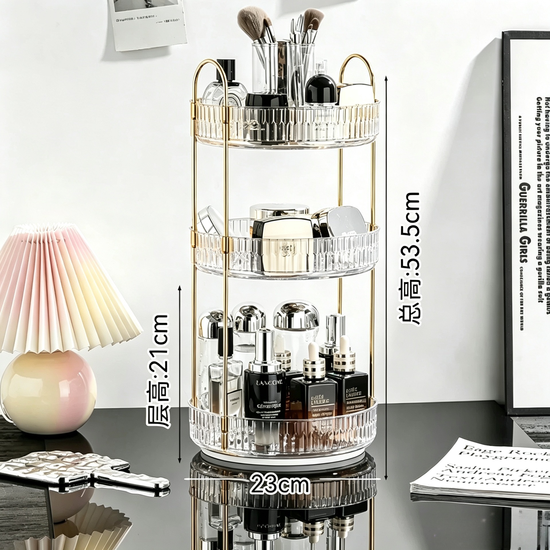 Cross-border rotating storage rack, multi-layer organizer, round cosmetic storage rack, skincare product storage rack, desktop organizer