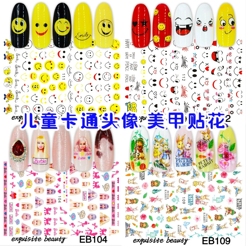 EB097-112 Детский мультяшный Аватар со смайликом, портрет, наклейка для дизайна ногтей, мультяшный кролик, маленький цветок, шарнирная наклейка