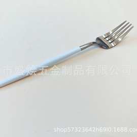烤釉拉丝工艺304叉 白色手柄甜品叉 酒店餐叉批发