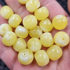 荧光浮盐水蜜蜡老型珠散珠人造白花蜜蜡浅黄色路路通手链项链珠子
