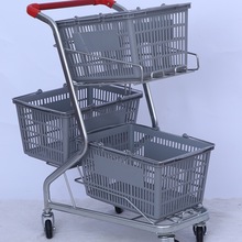 三篮式推车超市购物车超市双层购物车小型手推车买菜车日式提篮车