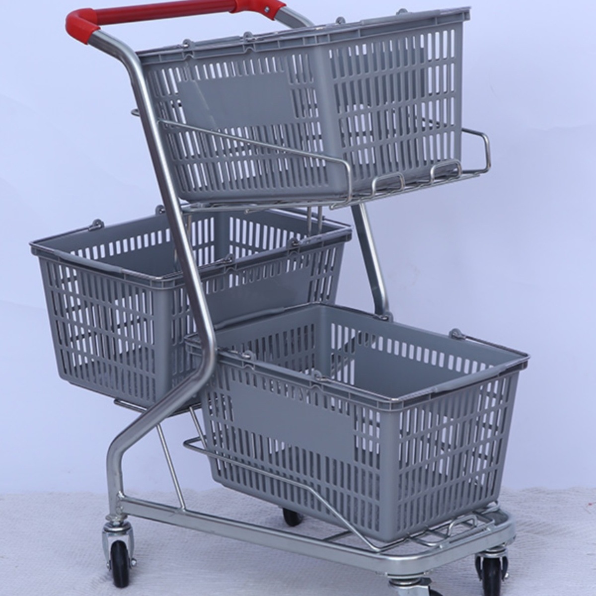 三篮式推车超市购物车超市双层购物车小型手推车买菜车日式提篮车