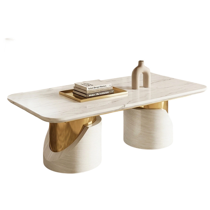 Mesa de Centro Rectangular de Mármol y Acero Inoxidable, Personalizable, para Sala de Estar y Hotel image 6