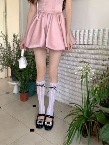 Striped lace mid-calf socks for summer: lightweight, sweet, Japanese-style design with a bow tie and mesh-cutout details—perfect for JK-inspired looks.